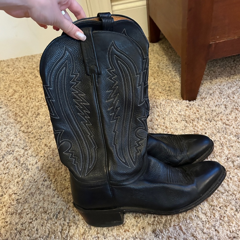 Black Real Leather Men’s Cowboy Boots